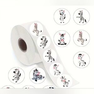Zebra Party Stickers Roll - Black and White